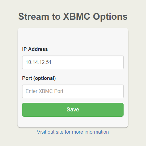 Stream to XBMC options page